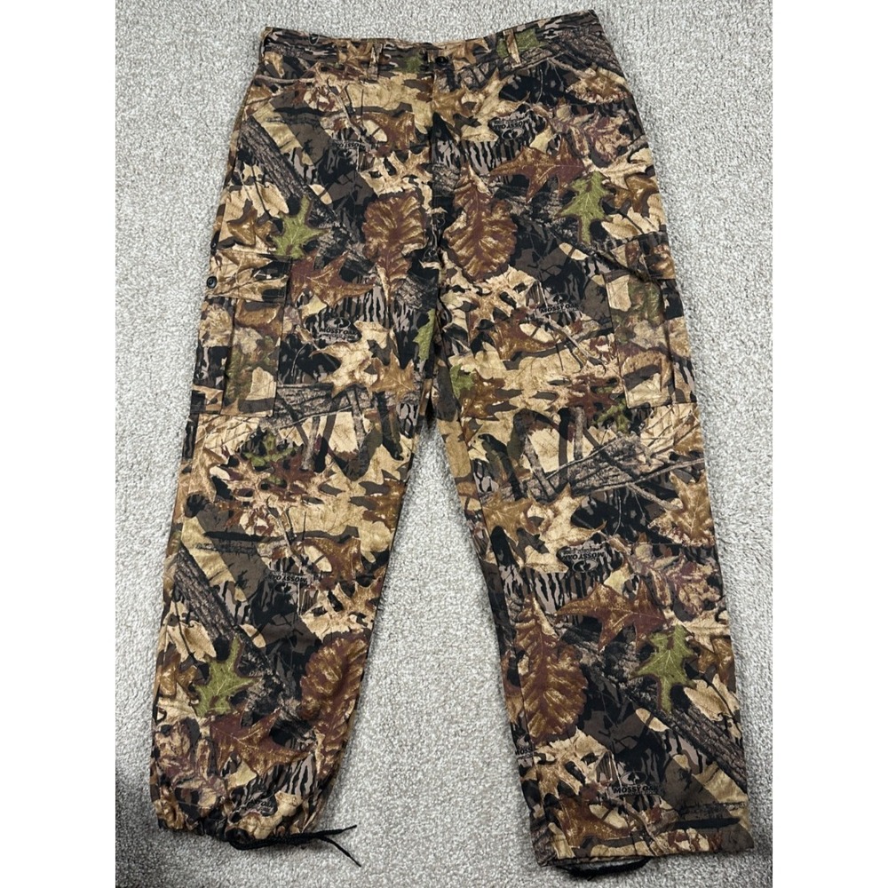 VTG Jerzees Outdoors Pants Mens XL Mossy Oak Camo Cargo Adjustable Waist Hunting
